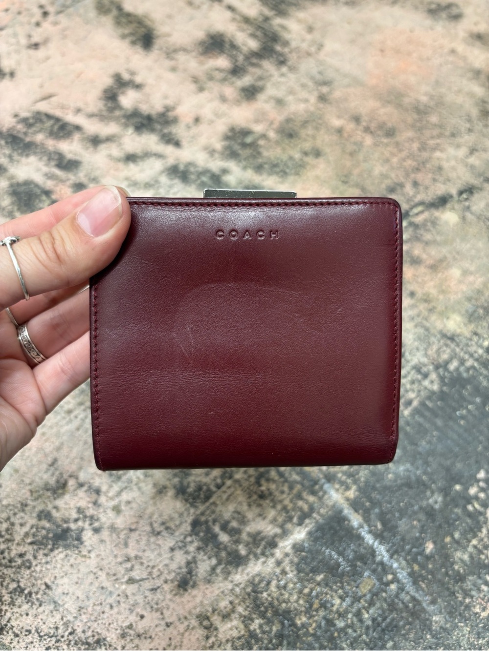 Vintage Coach Red Wine Leather Wallet with Silver Hardware